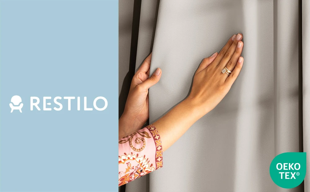 RESTILO BLACKOUT curtain, colour light beige, smooth, classic, with tieback, classic style, multifunctional tape, heavyweight blackout fabric, 140 x 280 cm