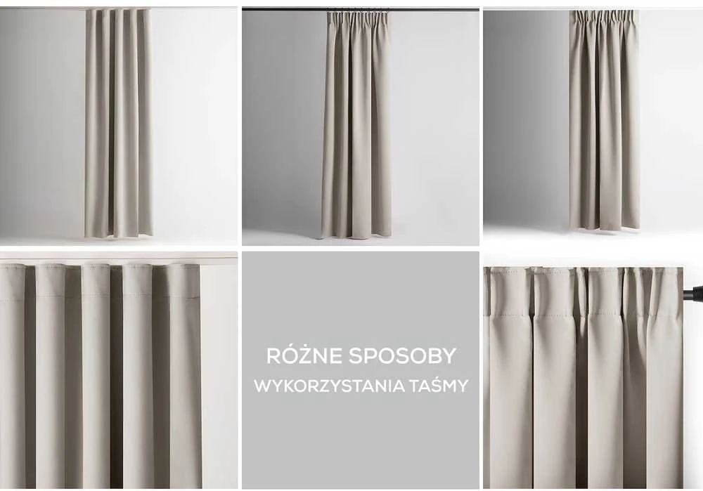 RESTILO zasłona BLACKOUT spalva jasny smėlio spalva szarfa upinająca styl klasyczny taśma materiał blackout 285x250