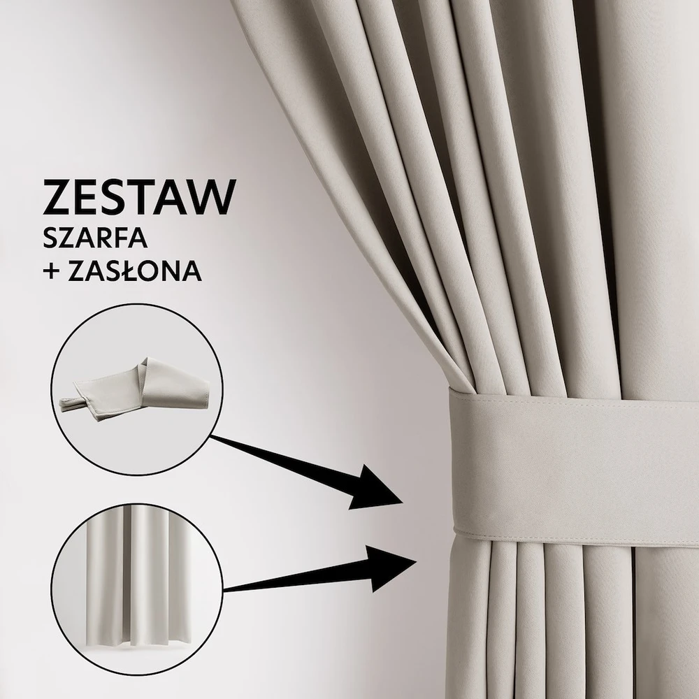 RESTILO BLACKOUT curtain, light beige colour, plain classic design, tieback, classic style, multifunctional tape, heavyweight blackout fabric, 200 x 260 cm