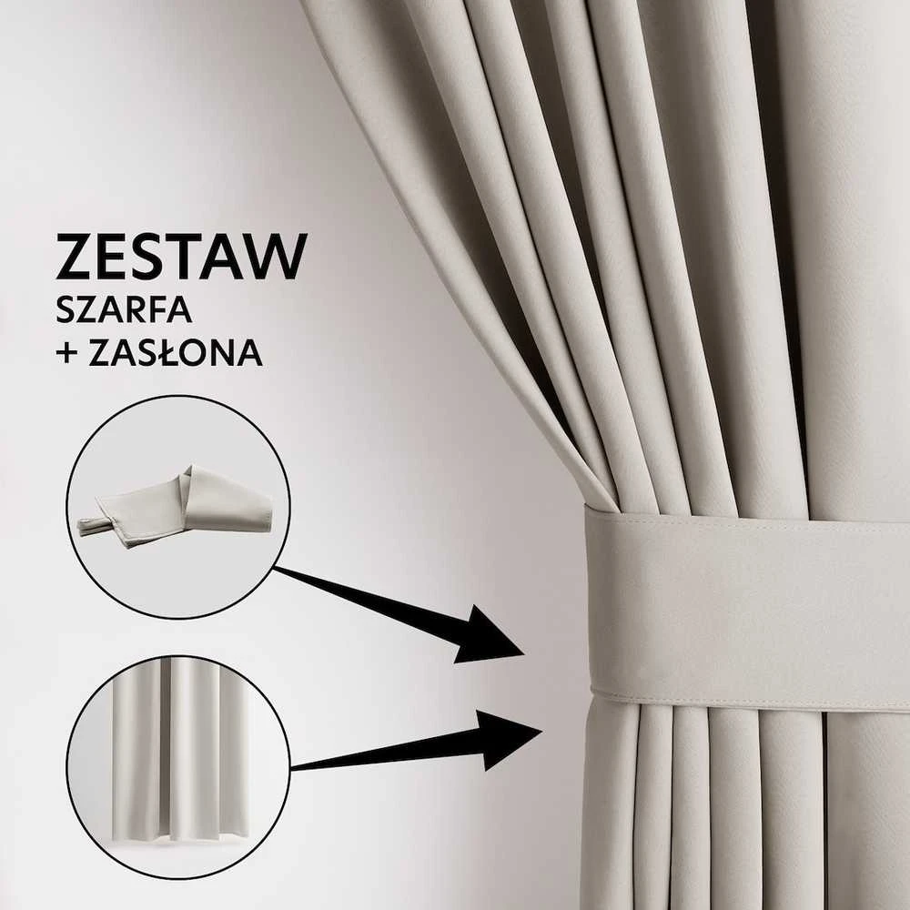 RESTILO zasłona BLACKOUT spalva jasny smėlio spalva szarfa upinająca styl klasyczny taśma materiał blackout 285x250