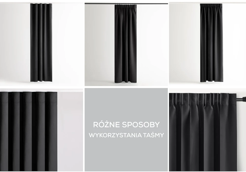 RESTILO BLACKOUT curtain, juodas, smooth, classic, tie-back sash, classic style, multifunctional tape, heavyweight blackout fabric, 200 x 280 cm