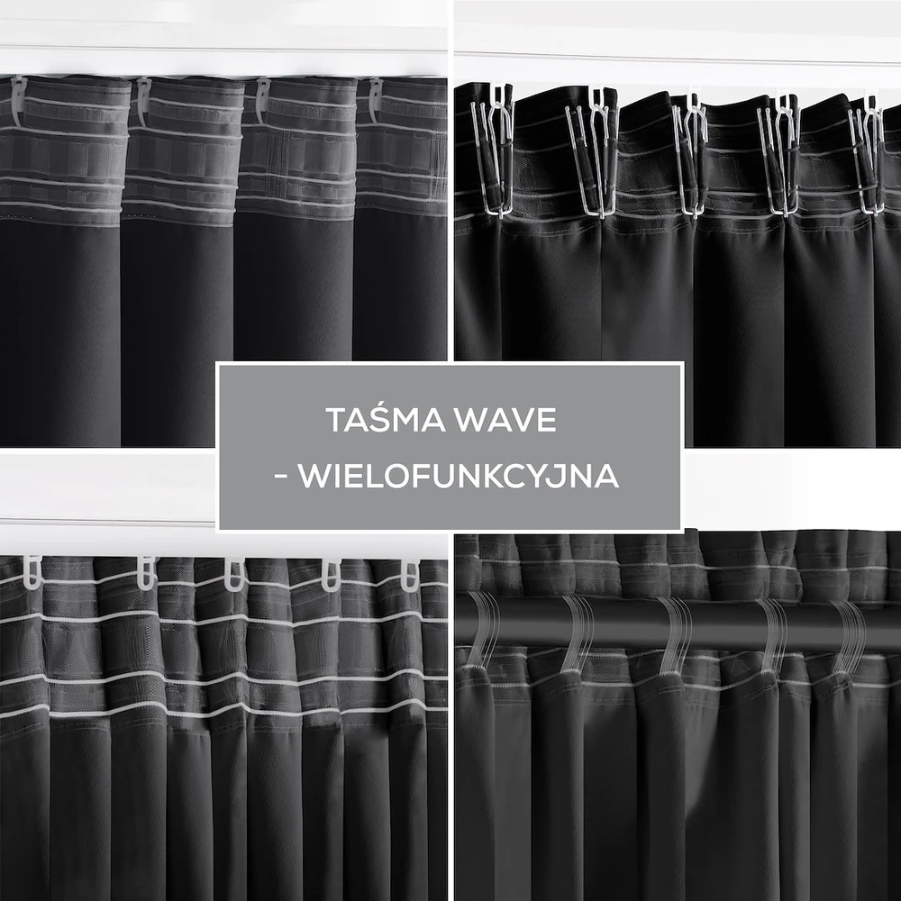 RESTILO BLACKOUT curtain, juodas, smooth, classic, tie-back sash, classic style, multifunctional tape, heavyweight blackout fabric, 200 x 280 cm