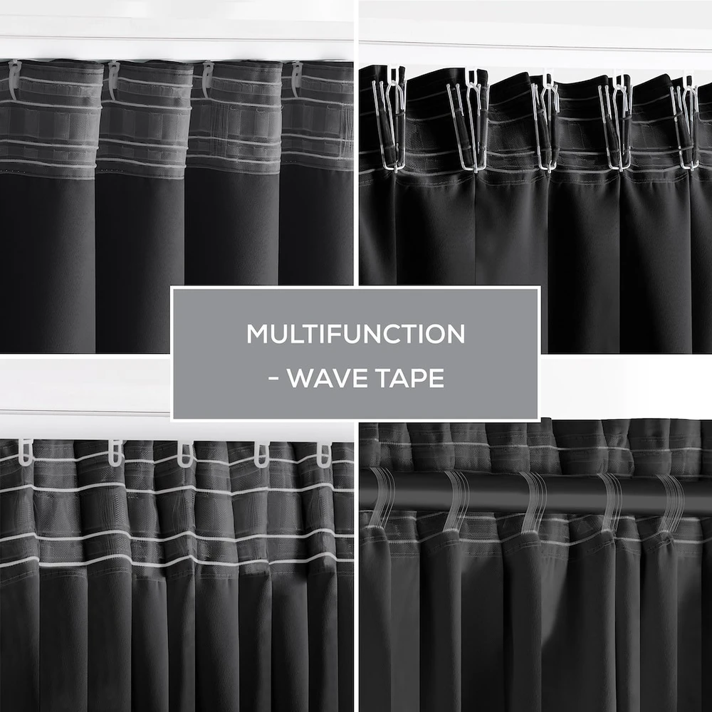RESTILO BLACKOUT curtain, juodas, smooth, classic, tie-back sash, classic style, multifunctional tape, heavyweight blackout fabric, 200 x 280 cm
