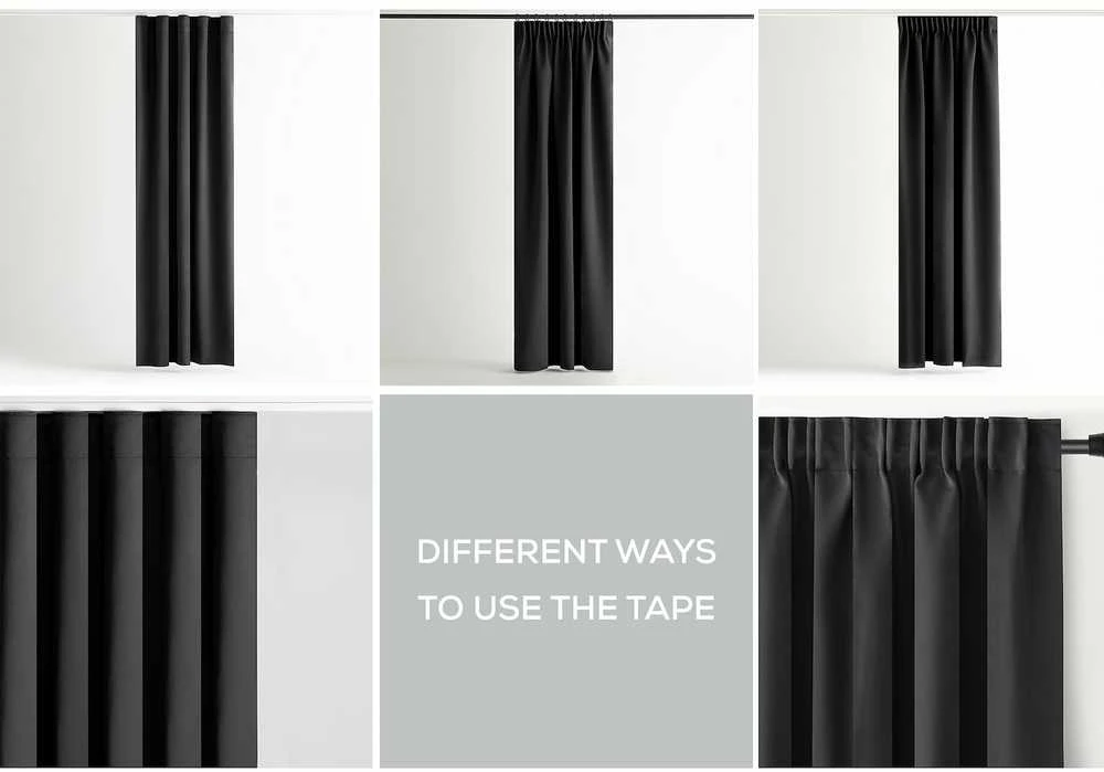 RESTILO zasłona BLACKOUT spalva juoda szarfa upinająca styl klasyczny taśma materiał blackout 140x245