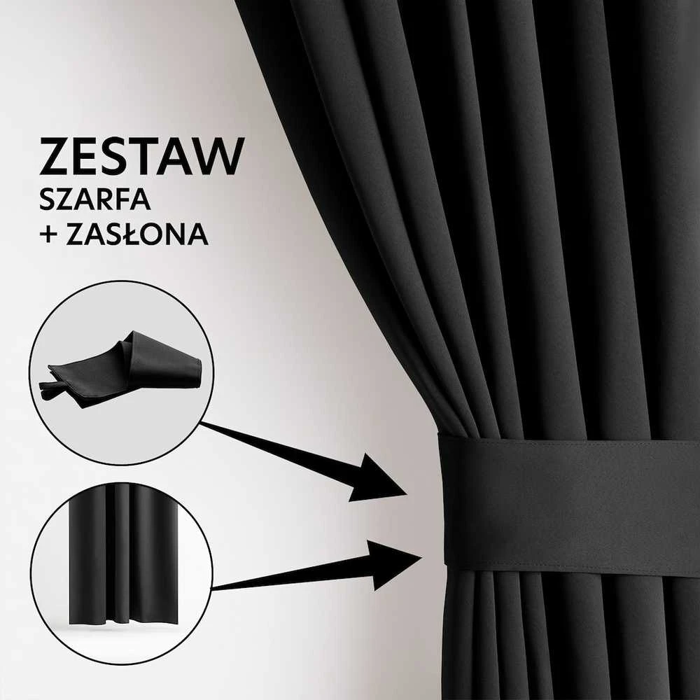 CLASSIC Užuolaida BLACKOUT, juoda, klasikinio stiliaus, sidabrinės kilpelės, 140x245, AmeliaHome