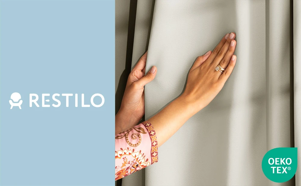 RESTILO BLACKOUT curtain, cream-coloured, plain, classic, tieback, classic style, multifunctional heading tape, heavyweight blackout fabric, 200 × 260 cm