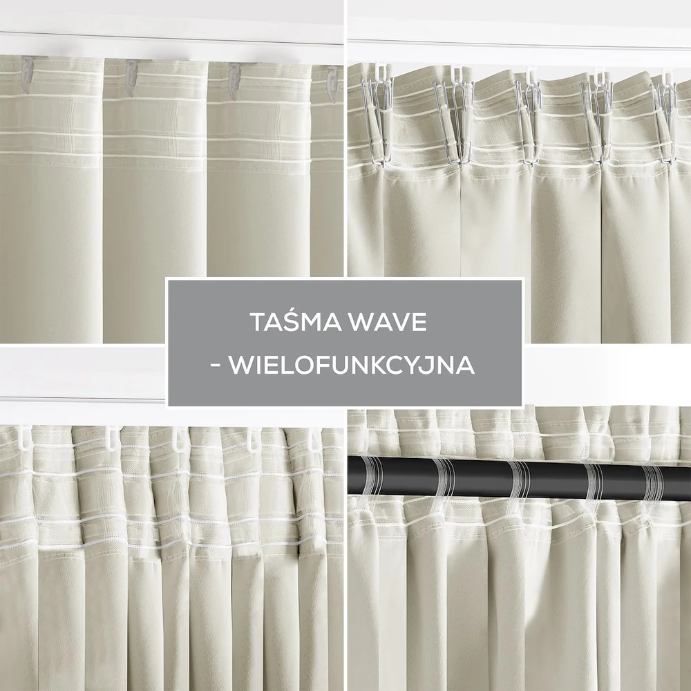 RESTILO BLACKOUT curtain, cream-coloured, plain, classic, tieback, classic style, multifunctional heading tape, heavyweight blackout fabric, 200 × 260 cm