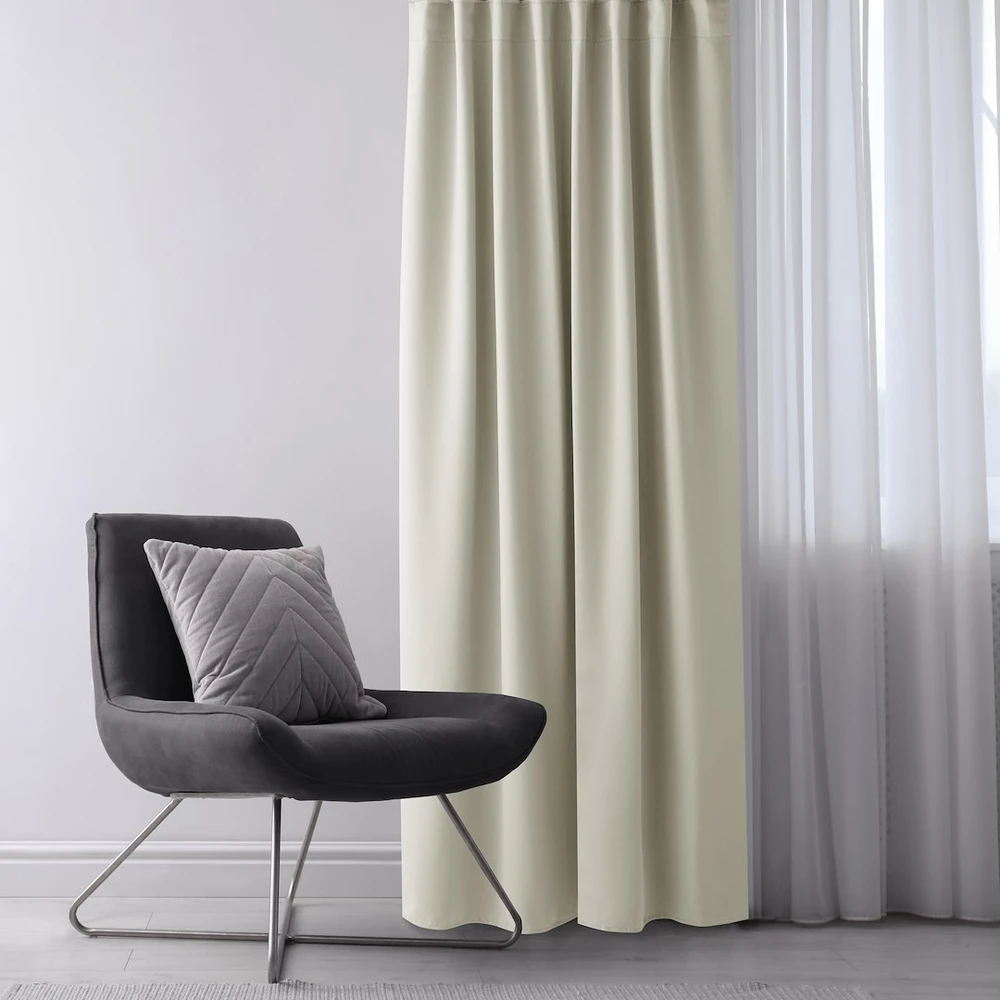 RESTILO BLACKOUT curtain, cream-coloured, plain, classic, tieback, classic style, multifunctional heading tape, heavyweight blackout fabric, 200 × 260 cm