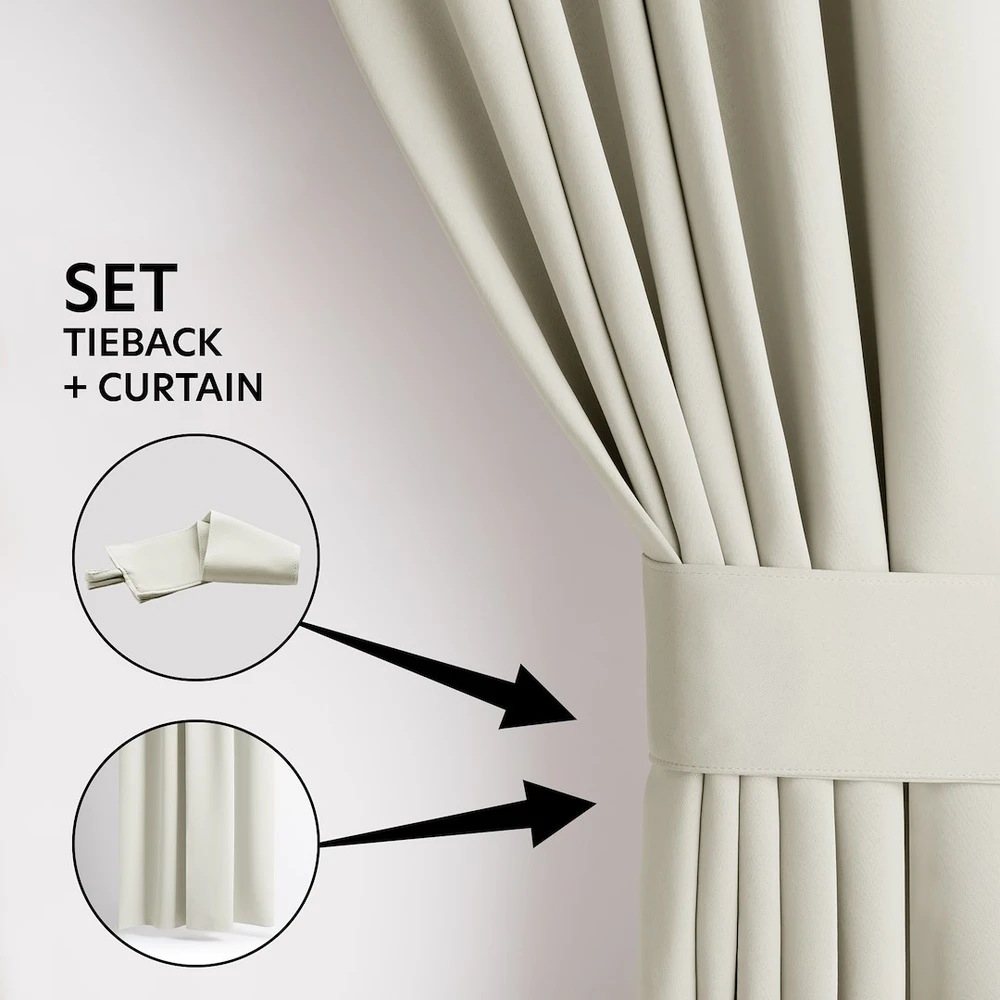 RESTILO BLACKOUT curtain, cream-coloured, plain, classic, tieback, classic style, multifunctional heading tape, heavyweight blackout fabric, 200 × 260 cm
