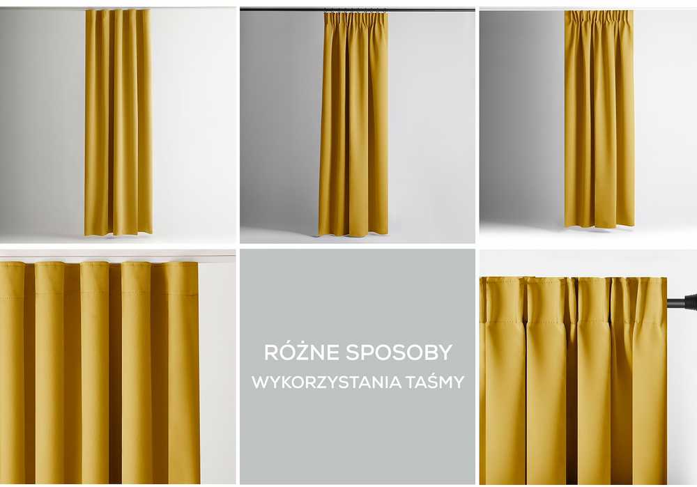 Naktinė užuolaida AmeliaHome BLACKOUT 140X245 cm, 1 vnt., juosta/kabliukai, spalva: garstyčių
