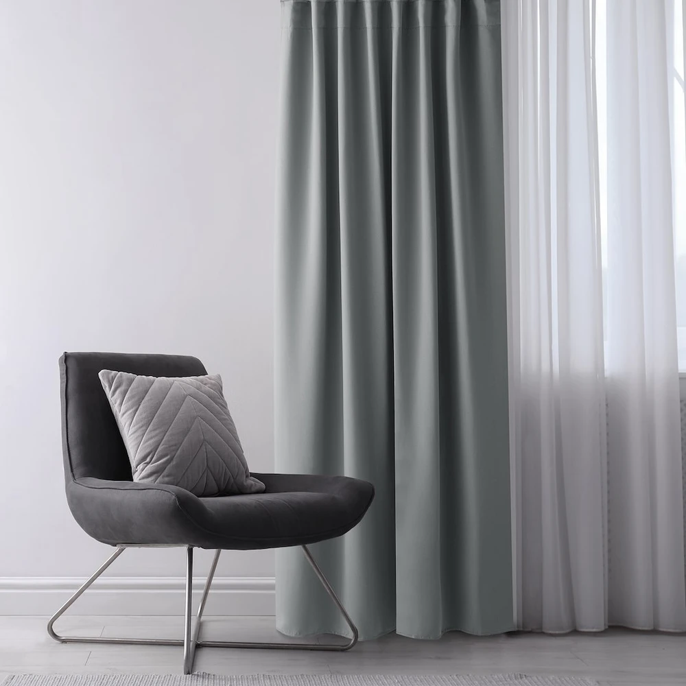 RESTILO BLACKOUT curtain, pilkas, plain, classic style, with tie-back, multifunctional heading tape, blackout heavyweight fabric, 140 x 260 cm