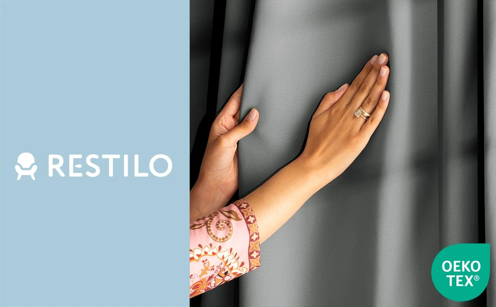 RESTILO BLACKOUT curtain, pilkas, plain, classic style, with tie-back, multifunctional heading tape, blackout heavyweight fabric, 140 x 260 cm