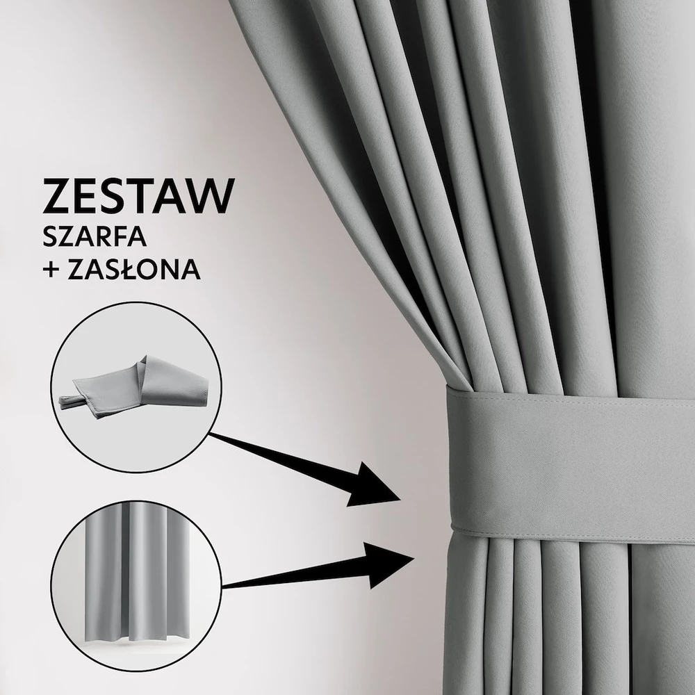 RESTILO zasłona BLACKOUT spalva pilka gładki klasyczny szarfa upinająca styl klasyczny taśma wielofunkcyjna typ materiału blackout mięsisty 140x280