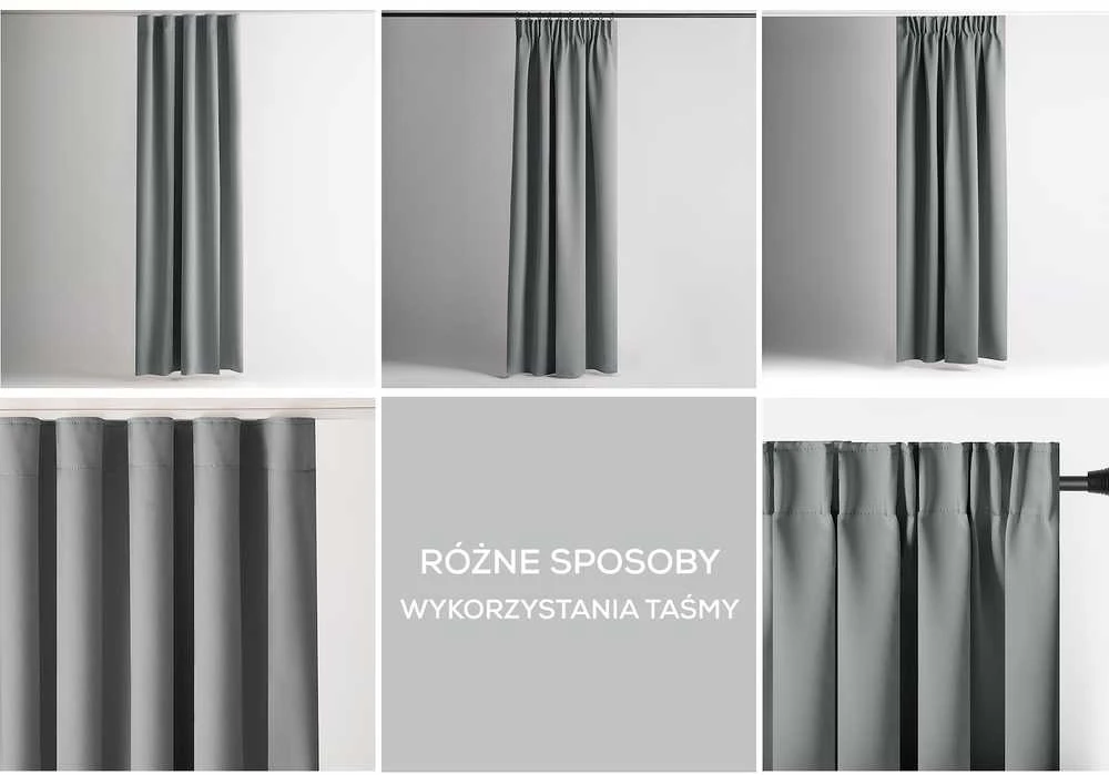 RESTILO zasłona BLACKOUT spalva pilka szarfa upinająca styl klasyczny taśma materiał blackout 140x175