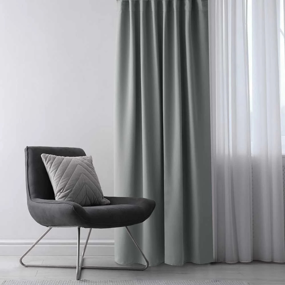 RESTILO blackout curtain, plain classic pilkas, classic style, fabric tieback, sidabrinis eyelets, heavyweight blackout fabric, 140 × 245 cm