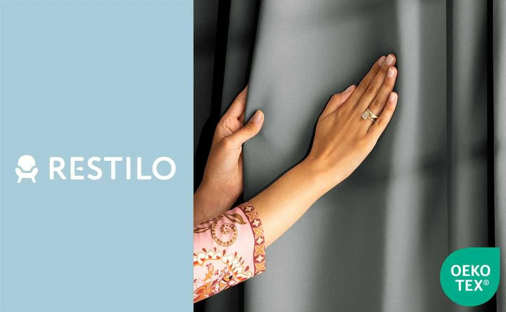 RESTILO blackout curtain, plain classic pilkas, classic style, fabric tieback, sidabrinis eyelets, heavyweight blackout fabric, 140 × 245 cm
