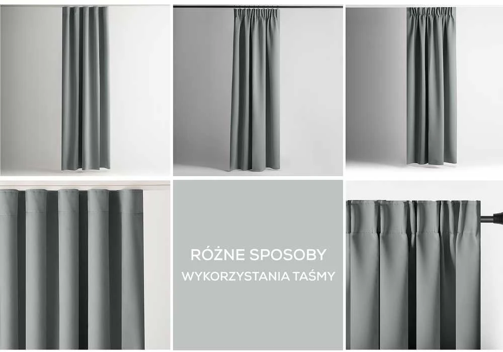 RESTILO užuolaida BLACKOUT, pilka spalva, raištis surišimui, klasikinio stiliaus, juostelė, blackout audinys, 140x245