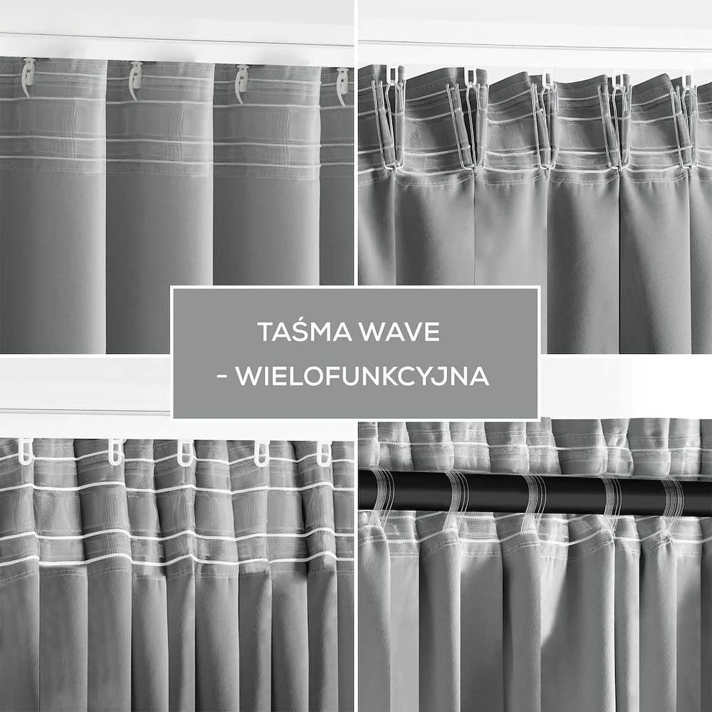 RESTILO užuolaida BLACKOUT, pilka spalva, raištis surišimui, klasikinio stiliaus, juostelė, blackout audinys, 140x245