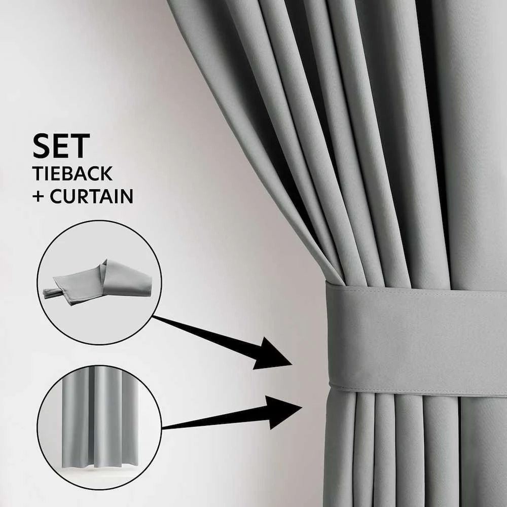 RESTILO blackout curtain, plain classic pilkas, classic style, fabric tieback, sidabrinis eyelets, heavyweight blackout fabric, 140 × 245 cm