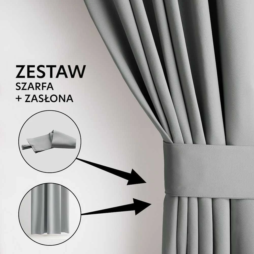 RESTILO blackout curtain, plain classic pilkas, classic style, fabric tieback, sidabrinis eyelets, heavyweight blackout fabric, 140 × 245 cm