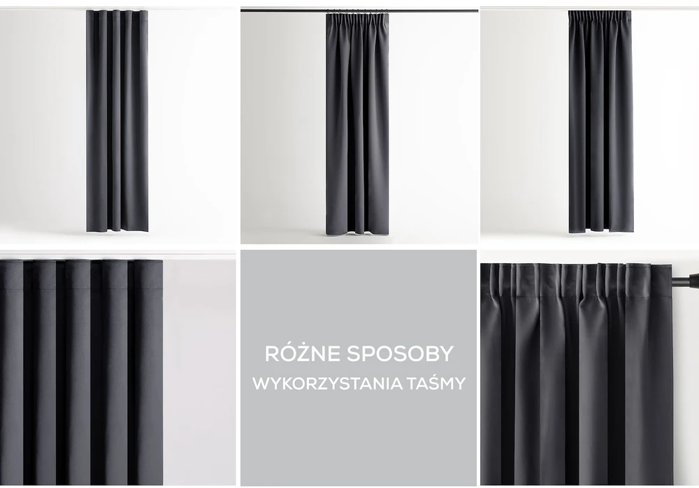 RESTILO BLACKOUT curtain, steel-pilkas, plain, classic style, tieback, multifunctional tape, heavyweight blackout fabric, 285 x 240 cm