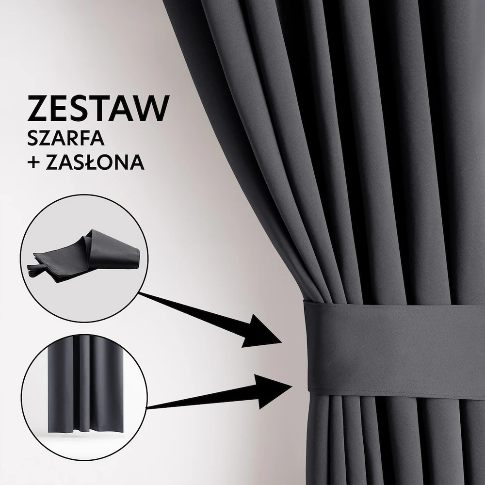 RESTILO BLACKOUT curtain, steel pilkas, plain, classic, tie-back, classic style, multifunctional tape, material: heavy blackout, 200 x 280 cm