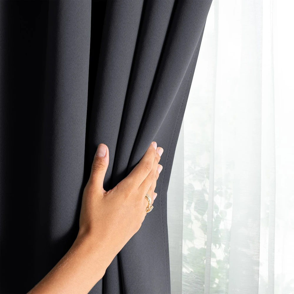 RESTILO BLACKOUT curtain, steel-pilkas, plain, classic style, tieback, multifunctional tape, heavyweight blackout fabric, 285 x 240 cm