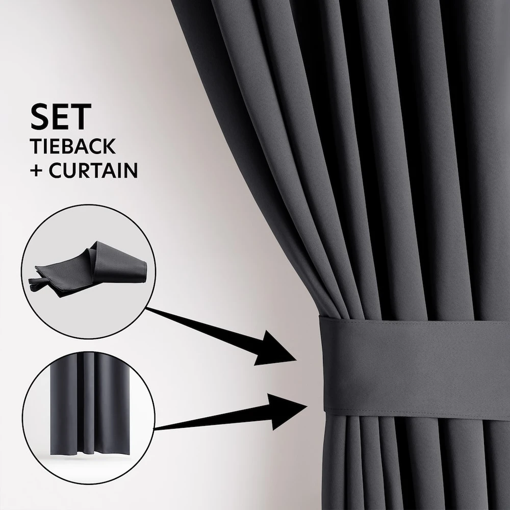 RESTILO BLACKOUT curtain, steel pilkas, plain, classic, tie-back, classic style, multifunctional tape, material: heavy blackout, 200 x 280 cm