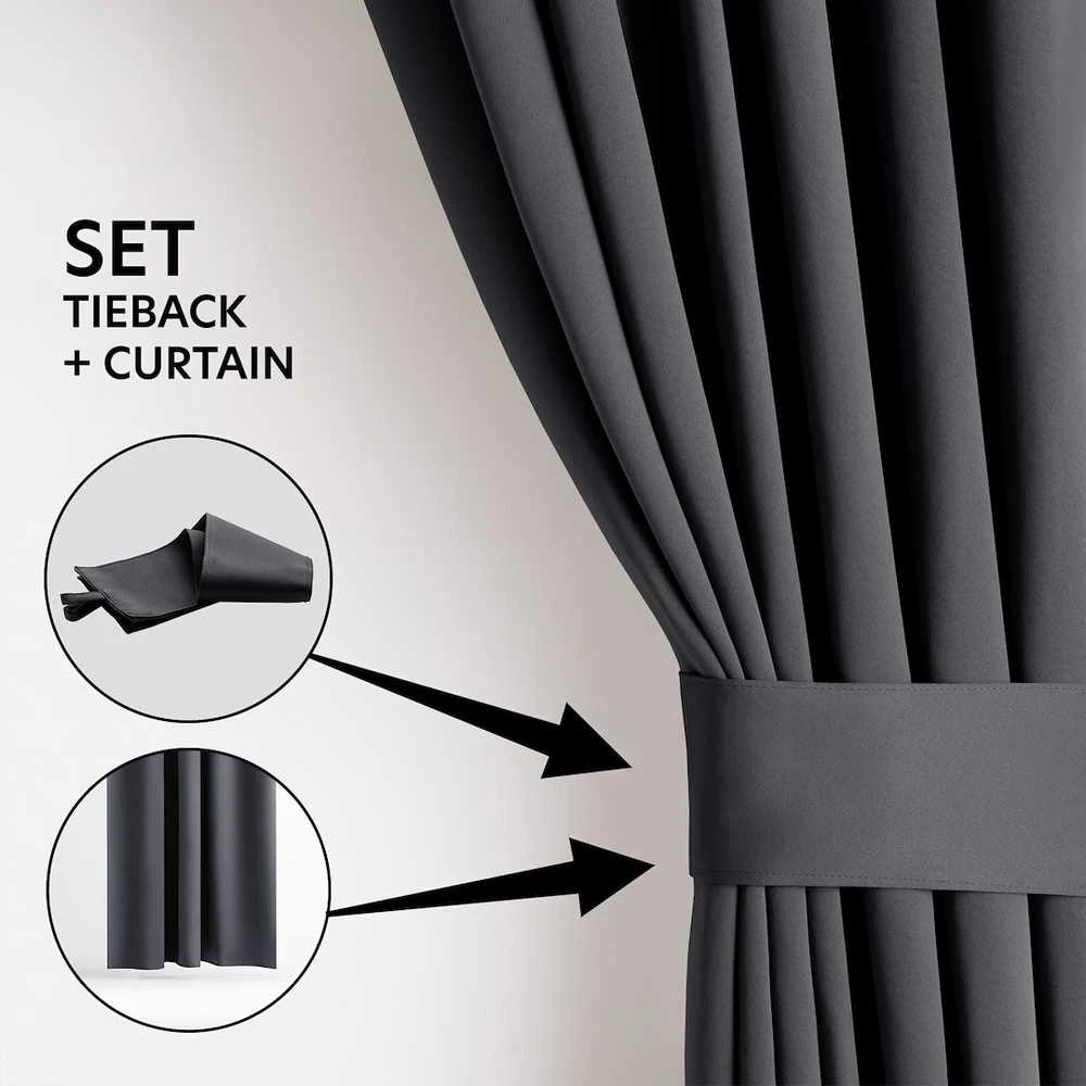 Curtain BLACKOUT color graphite style classic sidabrinis eyelets blackout 140x175 AmeliaHome