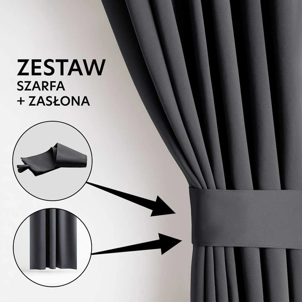 Naktinė užuolaida AmeliaHome BLACKOUT 140X245 cm, 1 vnt., juosta/kabliukai, spalva: grafito