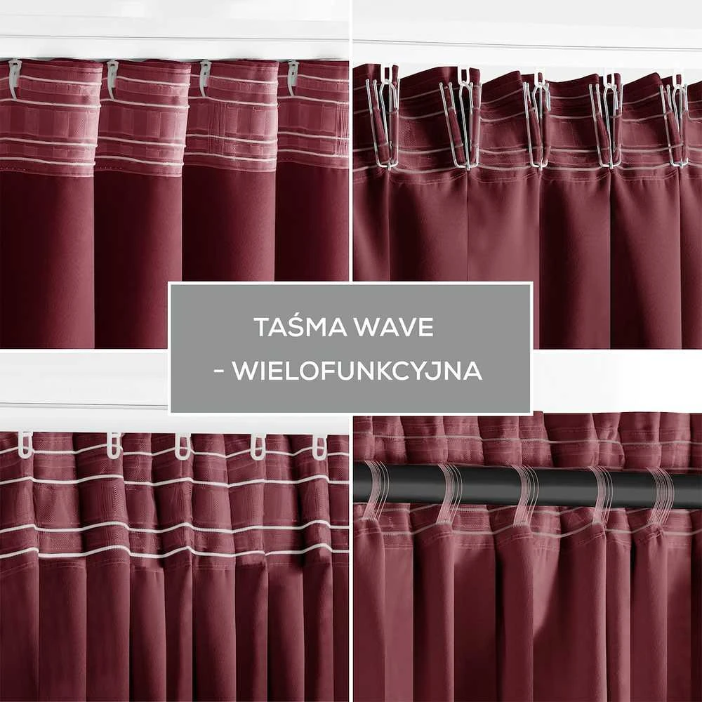 Naktinė užuolaida AmeliaHome BLACKOUT 140X245 cm, 1 vnt., juosta/kabliukai, spalva: bordo