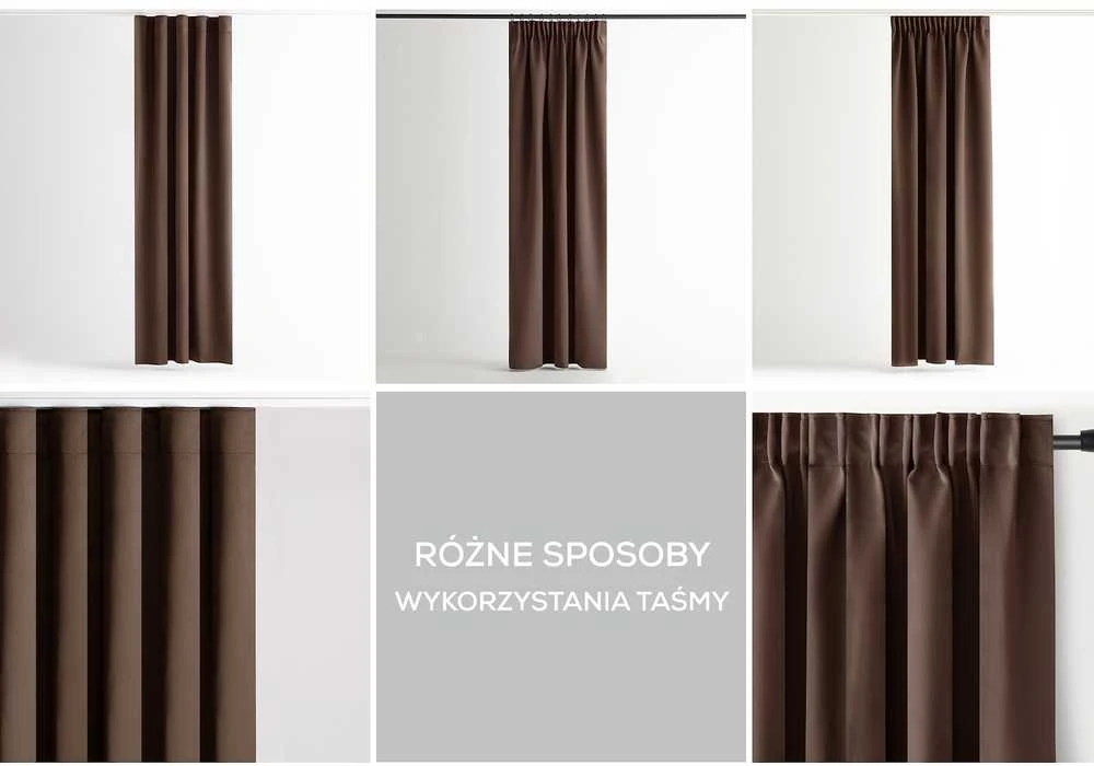 RESTILO zasłona BLACKOUT spalva ruda szarfa upinająca styl klasyczny taśma materiał blackout 140x175