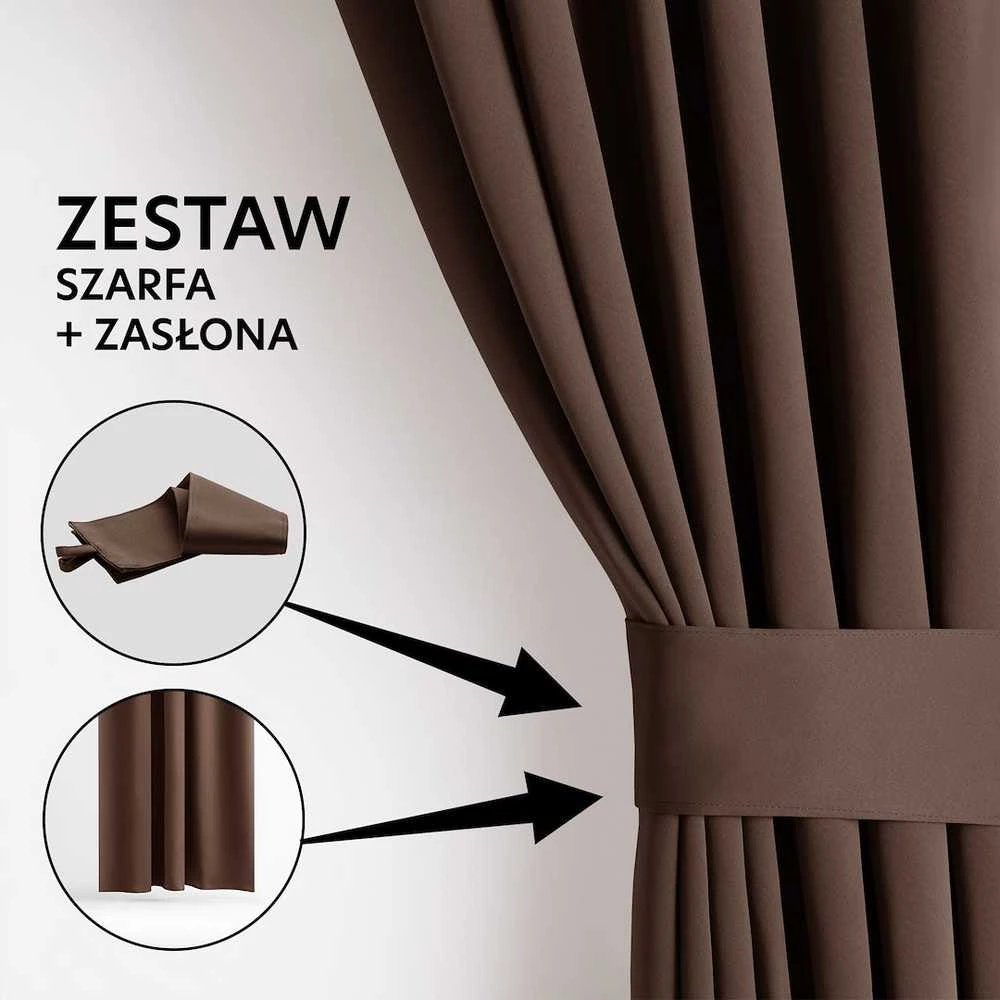 RESTILO zasłona BLACKOUT spalva ruda szarfa upinająca styl klasyczny taśma materiał blackout 140x175