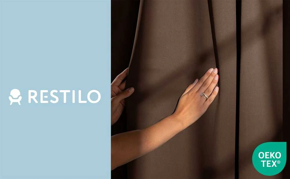 RESTILO zasłona BLACKOUT spalva ruda szarfa upinająca styl klasyczny taśma materiał blackout 140x270