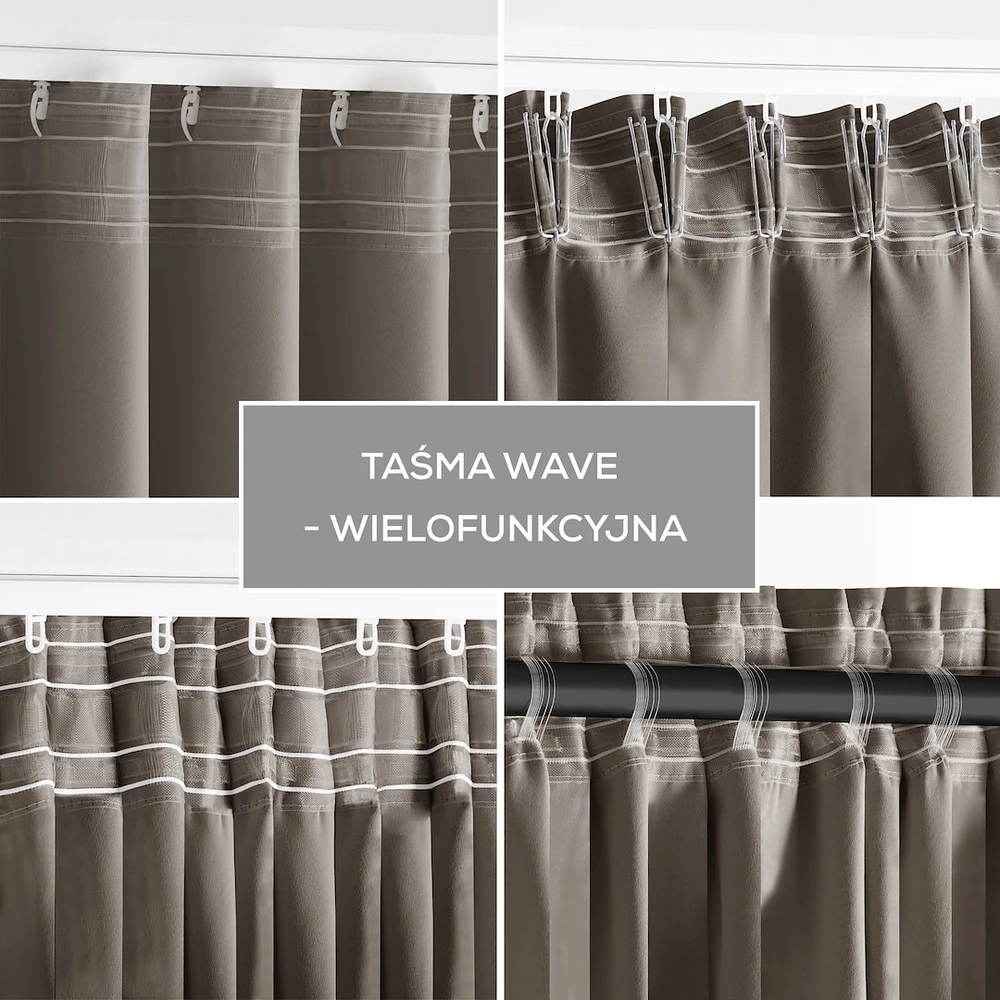 RESTILO BLACKOUT curtain — beige, plain, classic, includes tieback. Classic style. Multifunctional tape. Heavy blackout fabric. 285 × 240 cm.