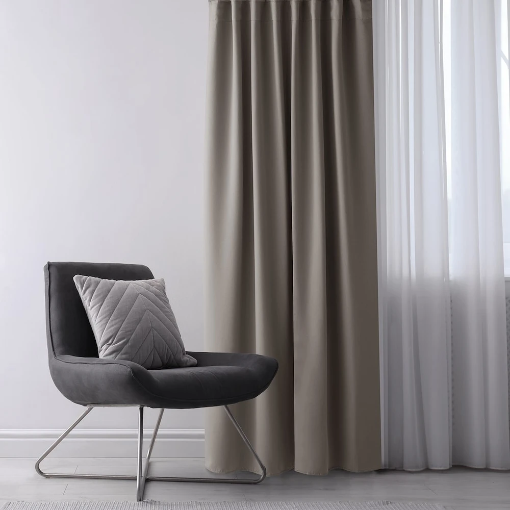 RESTILO BLACKOUT curtain, beige, plain, classic, classic tieback, classic style, multifunctional tape, heavyweight blackout fabric, 285 x 260 cm.