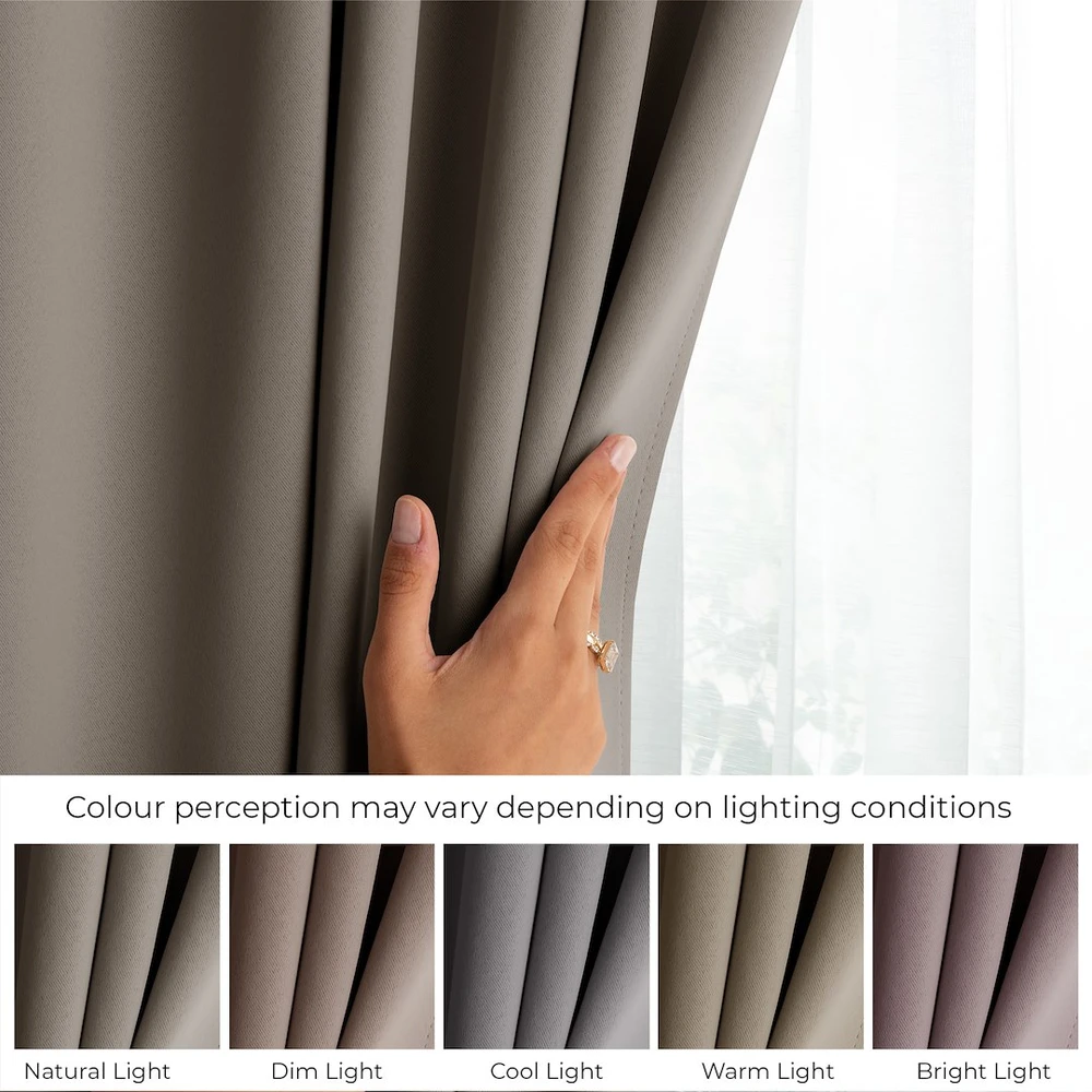 RESTILO BLACKOUT curtain — beige, plain, classic, includes tieback. Classic style. Multifunctional tape. Heavy blackout fabric. 285 × 240 cm.