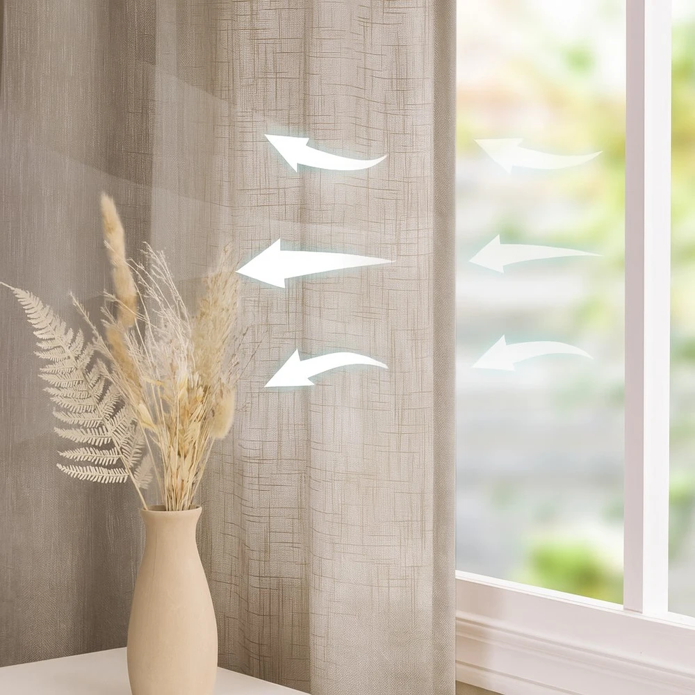 RESTILO VALETA curtain, cappuccino colour, plain, modern boho style, multipurpose tape, linen-effect fabric, 140 x 245 cm