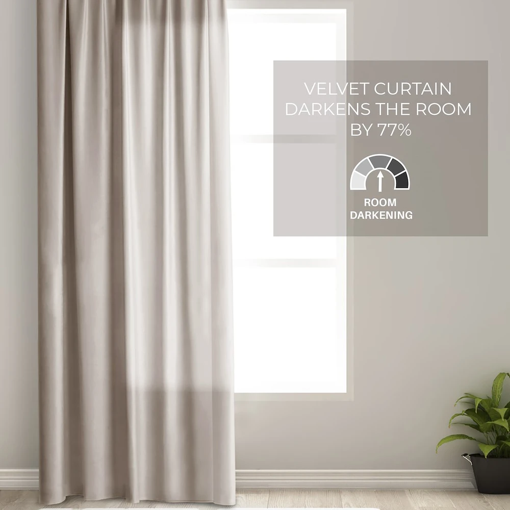 RESTILO VELVET curtain — warm beige, plain and glamorous, tie-back sash, glamour style, multifunctional tape, material: velvet, 140 x 230 cm