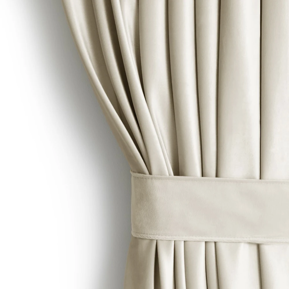 RESTILO VELVET curtain, colour: light beige, plain, glamour style, with sash tieback, multi-purpose tape, velvet fabric, 200 x 250 cm