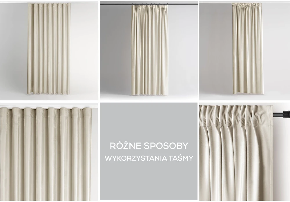 RESTILO VELVET curtain, light beige, smooth glamour, tieback, glamour style, multifunctional tape, velvet material, 140 x 260 cm