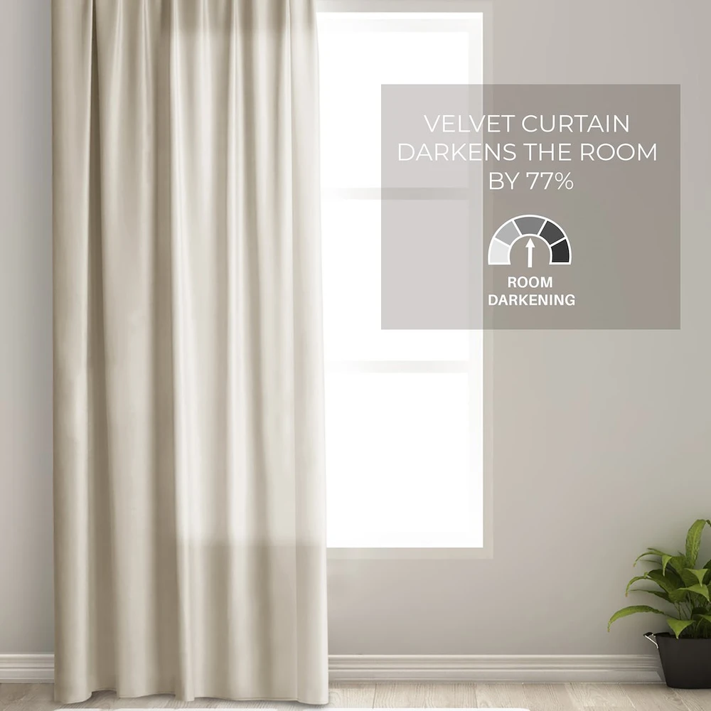 RESTILO VELVET curtain — light beige, smooth, glamorous style, decorative tieback, multi-functional tape, velvet fabric, 200 x 260 cm