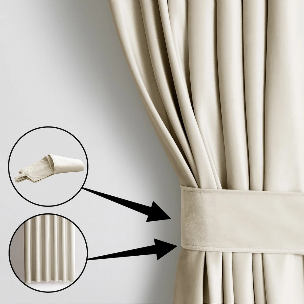 RESTILO VELVET curtain, light beige, smooth, glamour style, fastening tie-back, multifunctional tape, velvet fabric, 140 × 250 cm
