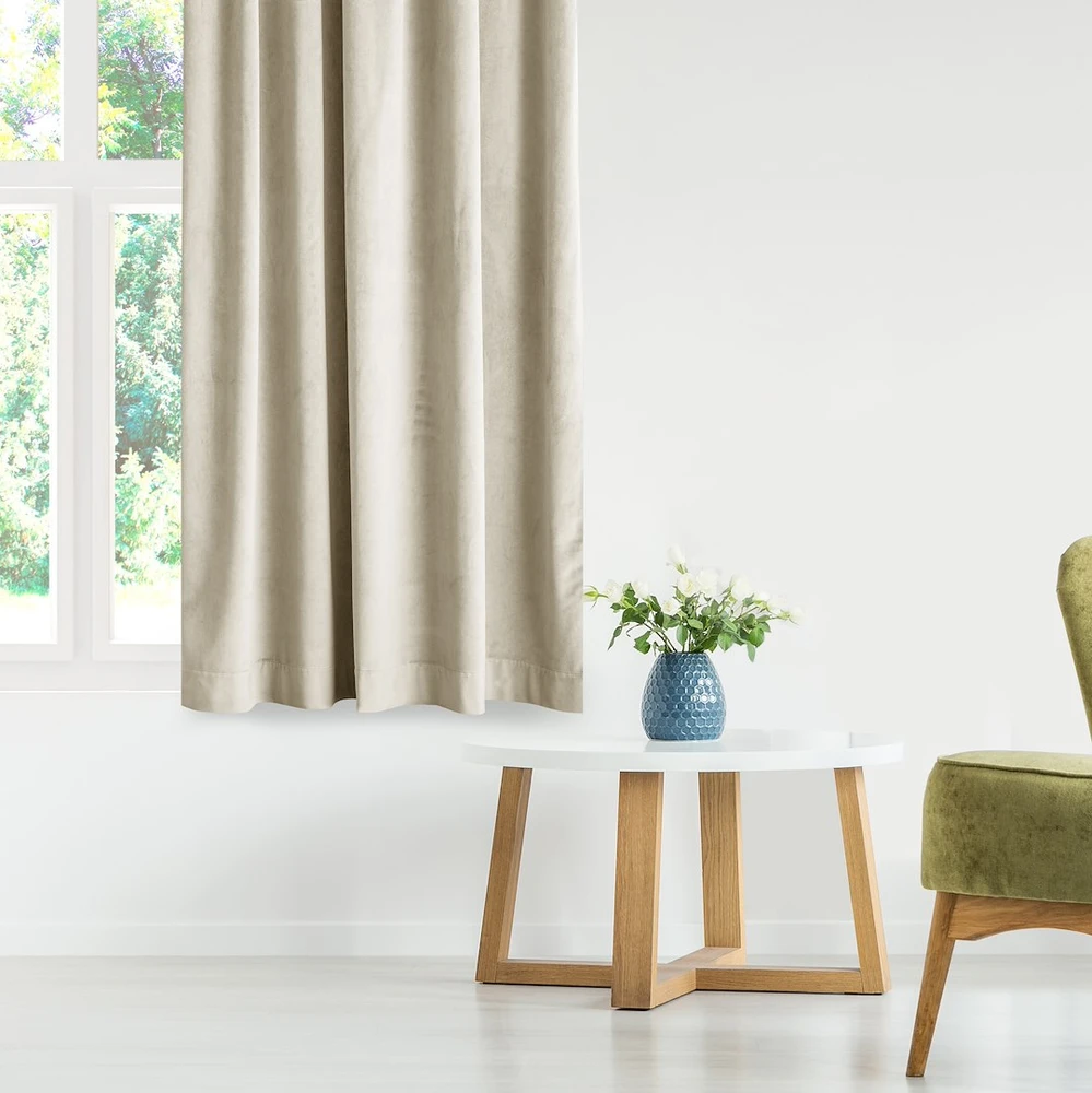 RESTILO VELVET curtain, colour light beige, plain, glamour style, decorative tieback, multifunctional tape, fabric type: velvet, 140 x 280 cm