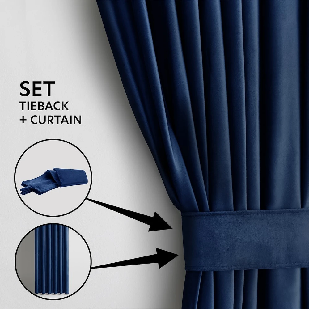 Naktinė užuolaida su žiedais AmeliaHome VELVET 140X270 cm, 1 vnt., spalva: tamsiai mėlyna