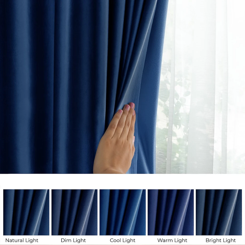Naktinė užuolaida su žiedais AmeliaHome VELVET 140X270 cm, 1 vnt., spalva: tamsiai mėlyna
