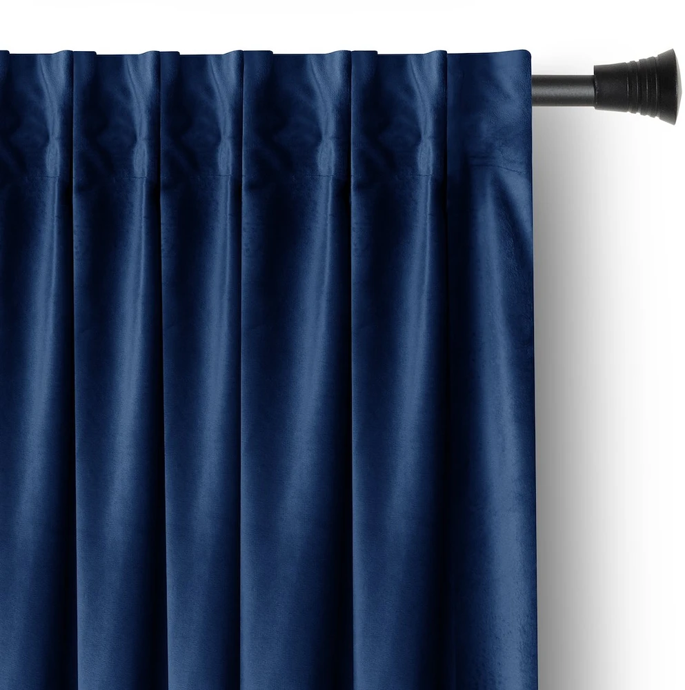 Naktinė užuolaida AmeliaHome VELVET 140X245 cm, 1 vnt., juosta/kabliukai, spalva: tamsiai mėlyna