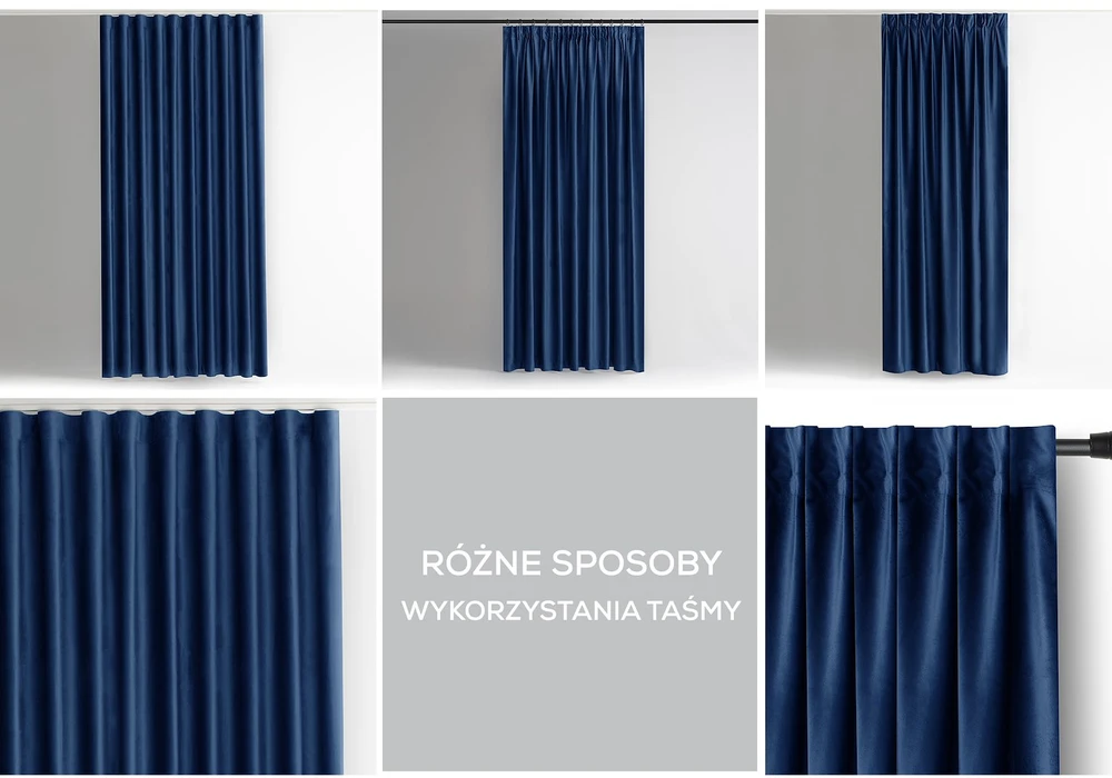 Naktinė užuolaida AmeliaHome VELVET 140X245 cm, 1 vnt., juosta/kabliukai, spalva: tamsiai mėlyna