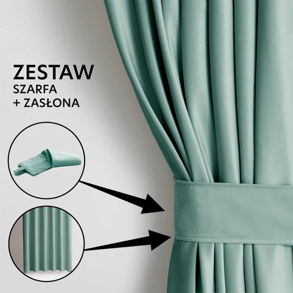 Užuolaidos VELVET spalva miętowy styl klasyczny taśma materiał velvet 140x270 AmeliaHome
