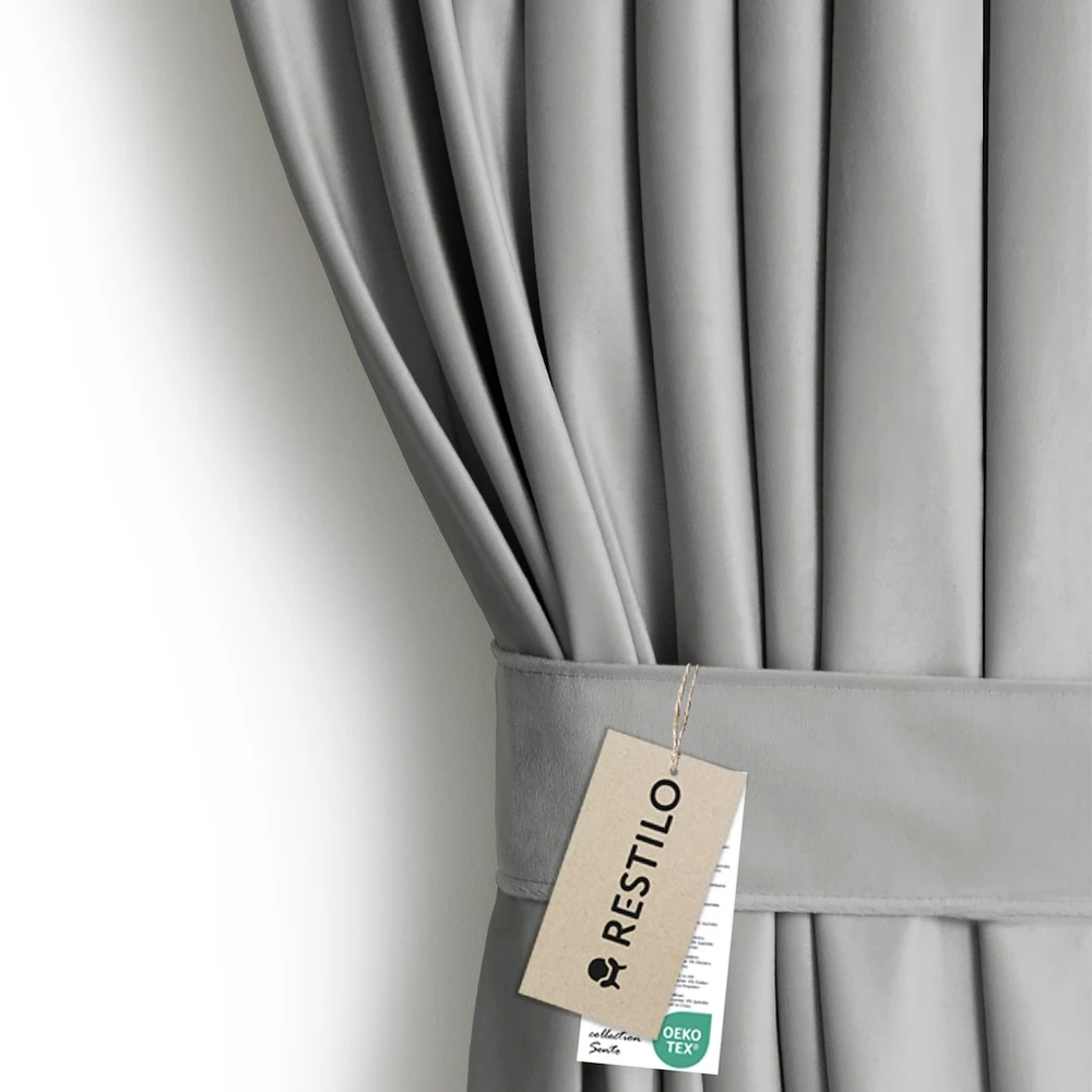 Naktinė užuolaida AmeliaHome VELVET 140X245 cm, 1 vnt., juosta/kabliukai, spalva: sidabrinė